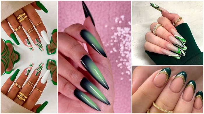Cute Fall Nails To Help You Get Ready for Autumn Manicure  Emerald Green  Nails with Gold Foil